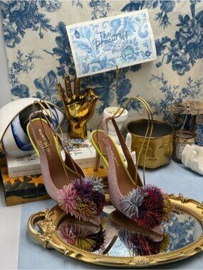 ๐ KURT GEIGER LONDON ๐งฟ NWOB PomPom Sling Back Heeled Pump - Sz EU 37 US 7